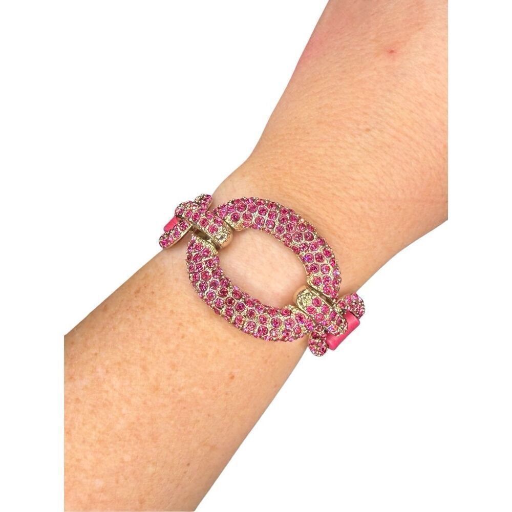 Cache pink pave stone and leather bracelet
